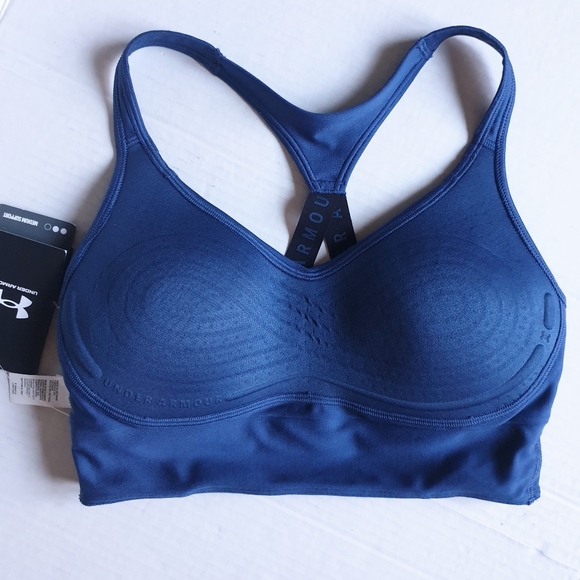 Under Armour Wm's UA Indigo Blue Infinity Medium Impact Racerback Sports Bra SM - Picture 6 of 16